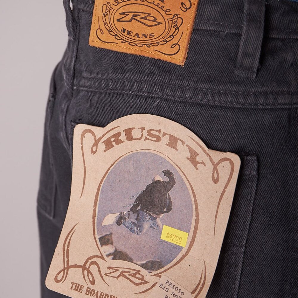 1990s Deadstock Rusty Black Jeans With Blue Trim